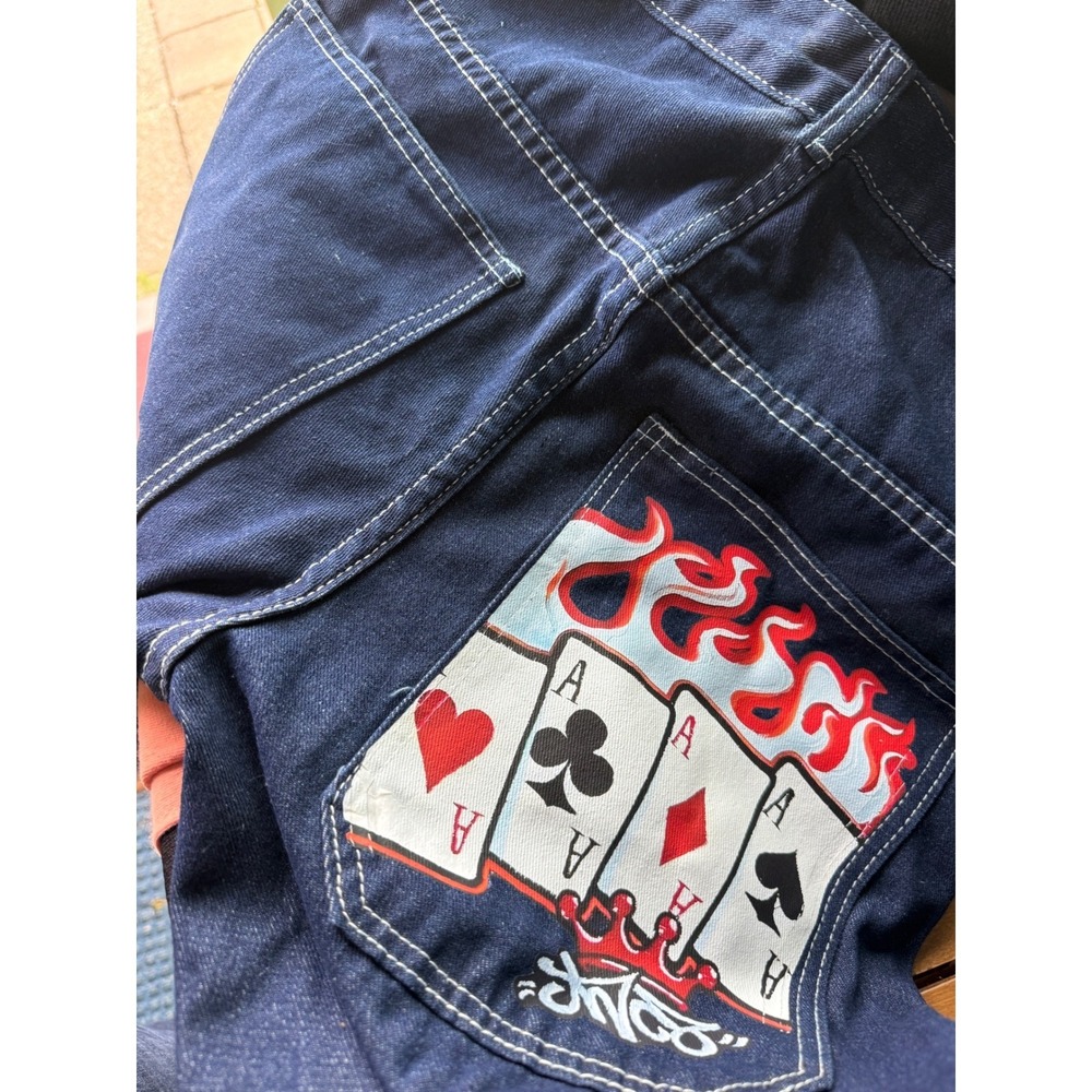 JNCO‎ Jeans Mens Dark Wash Wide Leg Baggy Denim Four Aces Flame Graphic 90s Y2K